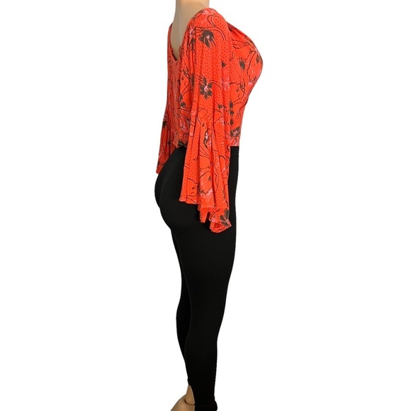 3/$30 🍂 Free People Last Time Orange Print Surplice Bell Sleeve Crop Top - Picture 6 of 8